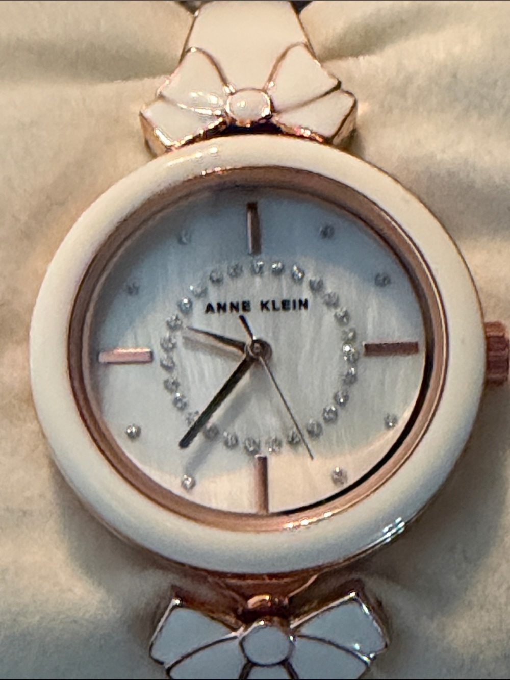 Anne Klein White and Rose Gold Bow Accent Bracelet Watch